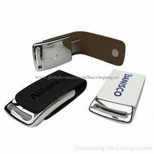 USB Memory Drive, Leather + Metal Materials, 512MB-64GB Capacities, Logo Design, 5-year Warranty